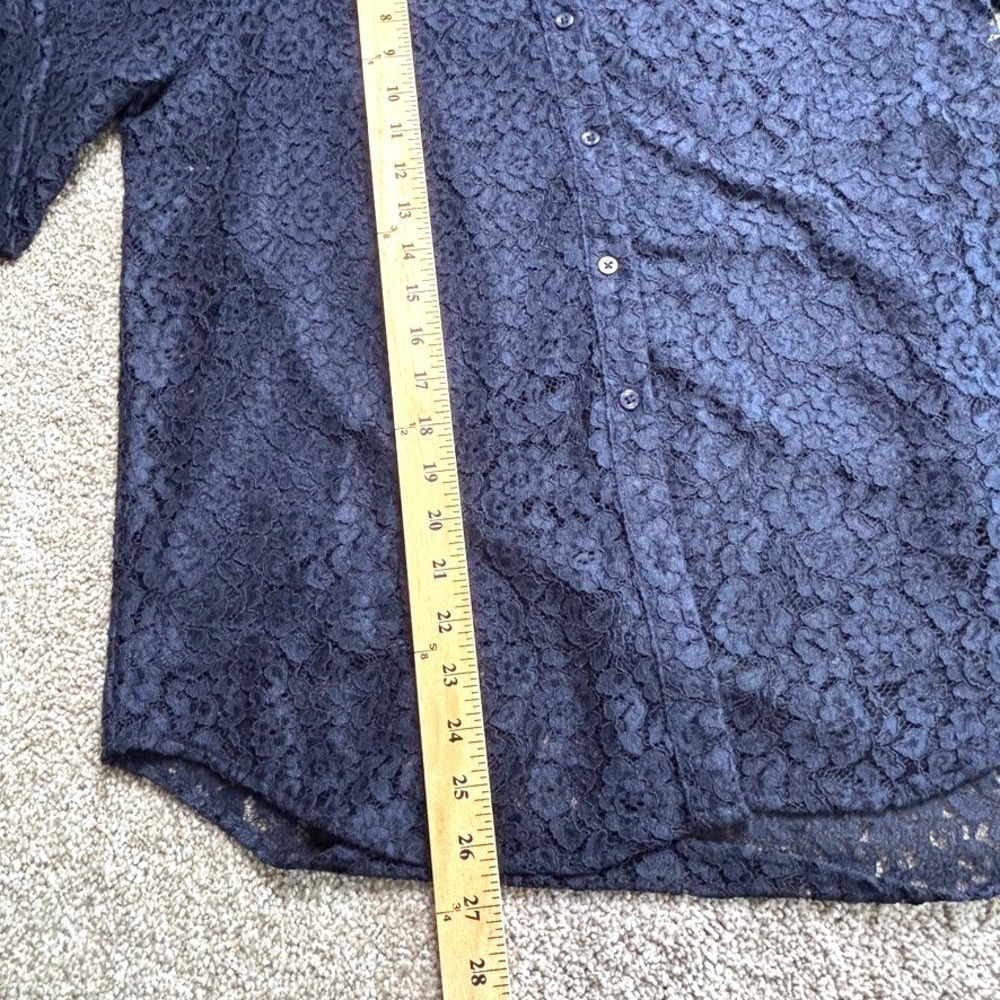 JM Collection Navy Lace Button Front Blouse Womens Sz M Lined Romantic Layering - Picture 6 of 6